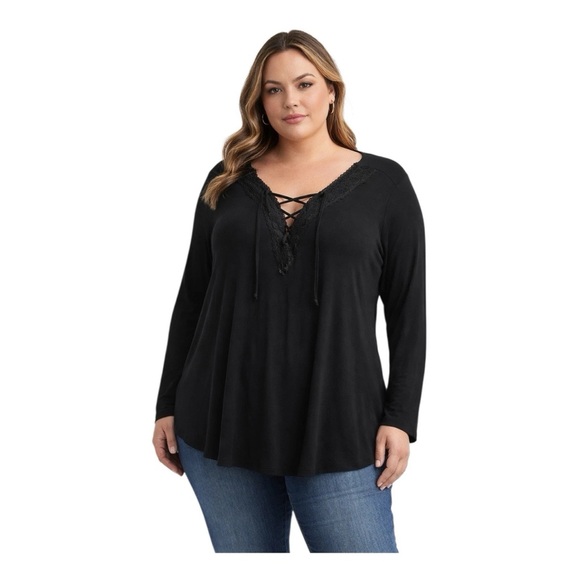 torrid Tops - Torrid Super Soft Lace Trim Tie Front Top Black Size 3 (3X) NWT